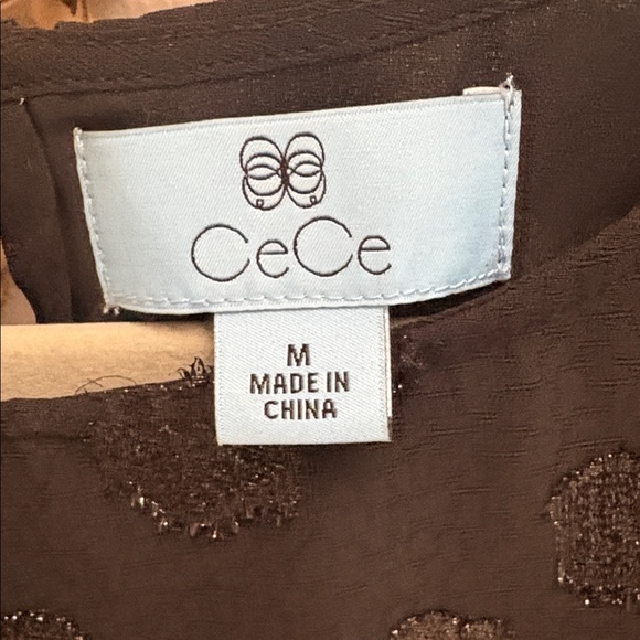 EUC CeCe Black Sheer Polka Dot Blouse Size Medium - Picture 3 of 6